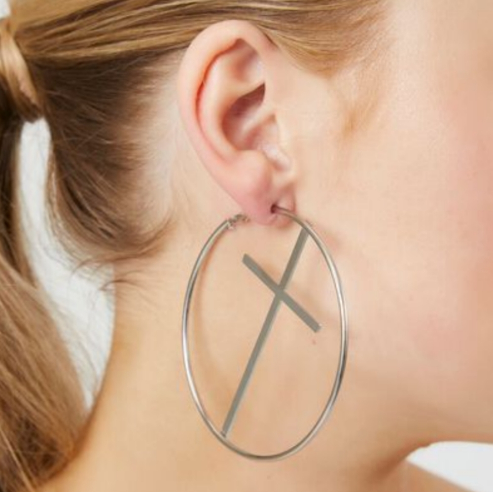 Cross Crucifix Hoop Earrings